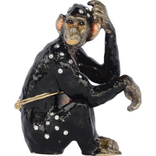Black Monkey Jewelry Box Rhinestone Trinket Box Chinese Zodiac Collectible Metal Macaque statues figurines gifts