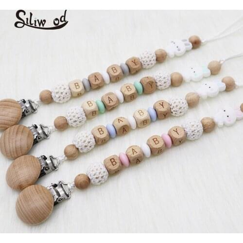 DIY Personalized Name Wooden Pacifier Chains Nipple Teething Baby Teether Handmade Pacifier Clips Holder Dummy Clip Shower Gift