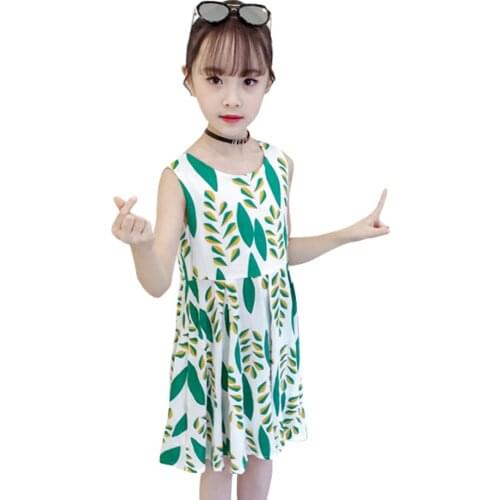 Dress For Girls Leaf Pattern Girl Child Dress Summer Dress Kids Casual Style Kids Costume 6 8 10 12 14