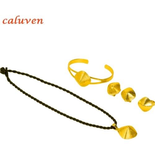 Ethiopian Dubai Jewelry set For Women Gold Color Earring/ring African Wedding Bride Habesha sets Wholesale for Girl Gift
