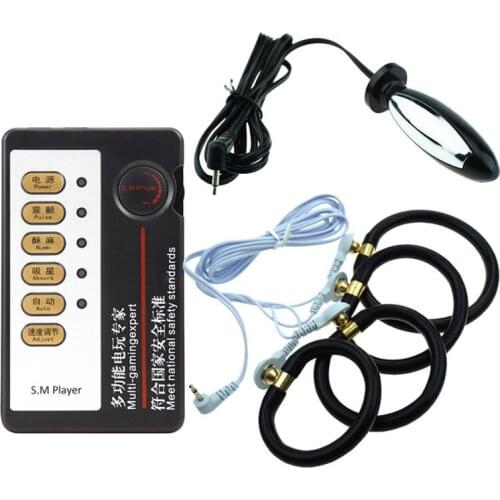 Electro Shock Pulse Penis Stimulator Cock Ring Anal Plug Couples BDSM Sex Toys For Men Penis Ring Butt Plug Electric Stimulation