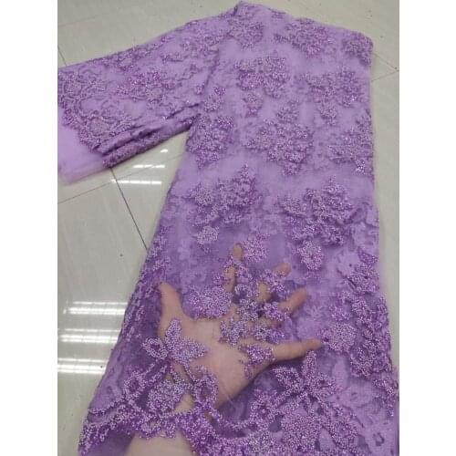 French Lace Fabric 2021 High Quality Lace With Beads Latest African Embroidery Tulle Lace Fabric Nigerian Lace For Wedding 5yard