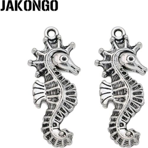 JAKONGO 10Pcs Antique Silver Plated Hippocampus Charm Pendant Bracelets Jewelry Findings Accessories Making Craft DIY 38x15mm