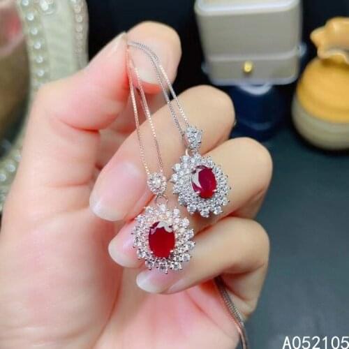 KJJEAXCMY fine jewelry 925 sterling silver inlaid Natural ruby Women vintage exquisite flower gem pendant necklace support detec