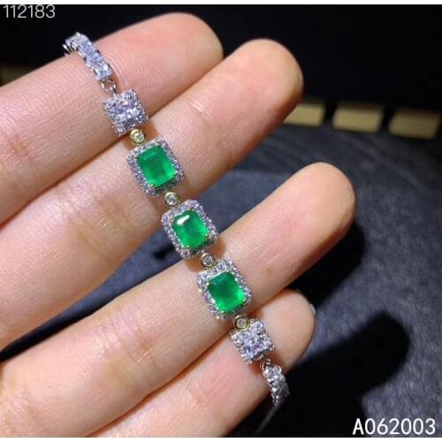 KJJEAXCMY Fine Jewelry 925 Sterling Silver inlaid Emerald women hand bracelet noble support detection