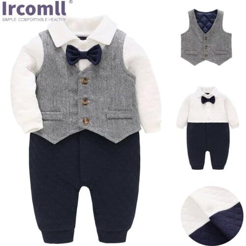 Irocmll New Fashion Newborn Baby boys Clothes set Infant 2 Pieces Bow Tie Rompers + Vest Gentleman Suits Boys Birthday Clothing