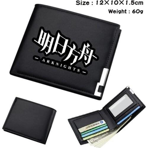 Game Arknights Short Student PU Wallet Otaku Purse Bifold Note Compartment Photo Passcard Card Holder Mens Womens Black Wallet