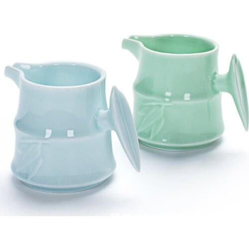 Creative Celadon Bamboo Cha Hai Tea Pot Handmade Kung Fu Office Tea Cups Tea Set Ceramic Tea Pitcher with Handle Drinkware
