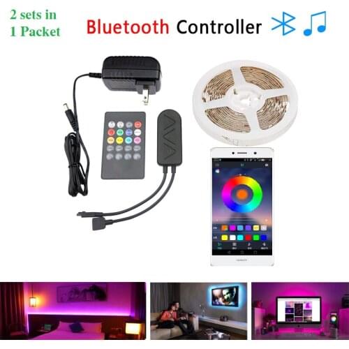 2sets in 1 Pack RGB LED Strip Light 5M SMD3528 5050 Ribbon LED Tape With Remote & Bluetooth Controller For Home Decor Lighting