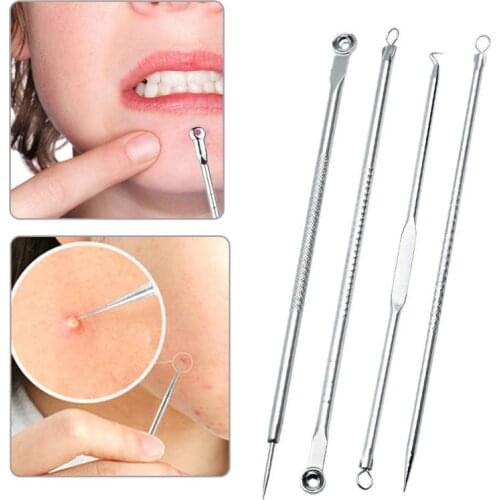 4Pcs/Set Acne Needle Blackhead Acne Pimple Remover Extractor Spoon Face Skin Care Tool Needles Facial Pore Clean Tool
