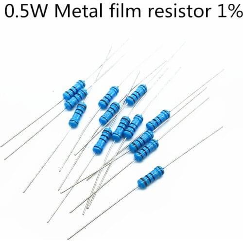 100pcs 1/2W 0.5W Metal film resistor 0.5 w 0.1R-2.2M ohm resistors 1K 10K 100K 1% 120R 150R 180R 200R 220R Full value available