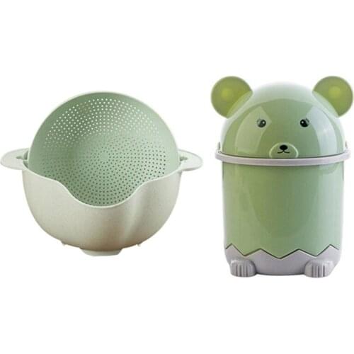 1 Pcs Cute Desktop Trash Desktop with Lid & 1 Pcs Washing Basket Double Drain Basin Sink Washing Rice Bowl Fruit Tray