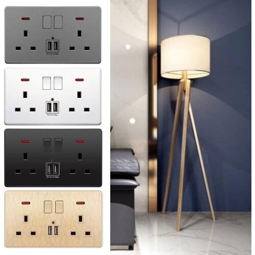 Wall Power Switch Socket Universal 2.1A Dual USB Charger Port LED Indicator UK Standard 13A Outlet 146x86mm