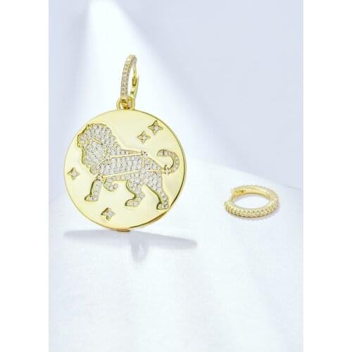 New Leo Round Pendant Earrings Women Fashion Luxury Gold Color Lion Ins Design Asymmetric Earring Jewelry Zk30