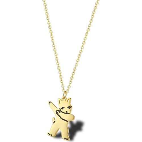 RIR Stainless Steel Gold Cartoon Fox Charm Necklace Simple Animal Exquisite Girl Necklace Give Children Jewelry Gifts