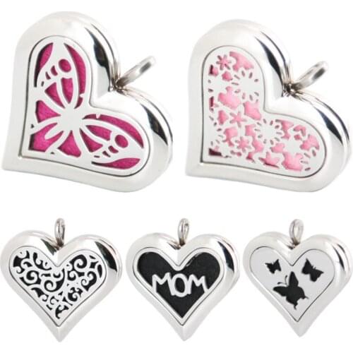 Amya Heart 36mm Aromatherapy Essential Oils Stainless Steel Perfume Diffuser Locket Necklace with chain Pads