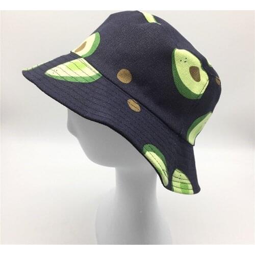Women Floral Print Bucket Hat Lady Girls Solid Canvas Avocado Print Fisherman Hat Female Reversible Cotton Sun Prevent Hats