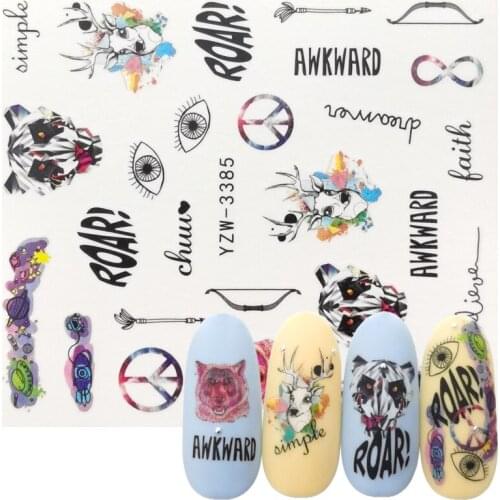 Nail Transfer Water Sticker Creative Colourful Cute Elk Panda Animal Designs for Nail Art Decoration Manicure Watermark Decal