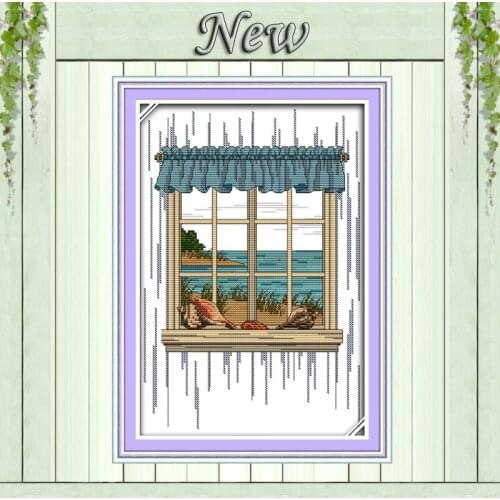 Seascape outside the window,Counted Printed on canvas DMC 11CT 14CT Cross Stitch kit,needlework Set embroider,Scenery Home Decor