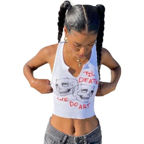 Sexy Women Letter Print Sleeveless Tank Tops Streetwear Party NIght Clubwear Clothes For Women