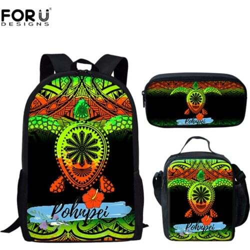School Bags for Teenager 3pcs/set Pohnpei Polynesian Turtle Print Schoolbag Boys Girls Shoulder Bookbag Customize Backpacks
