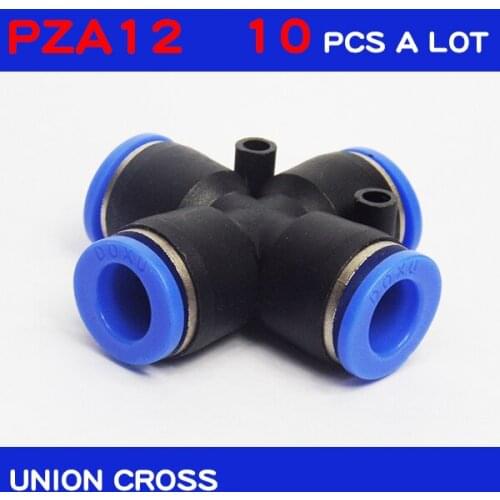 High quality 10Pcs a lot PZA12, 12mm Tube OD 4 Way Cross Style Pneumatic Quick Fitting Connector PZA12 pneumatic connectors
