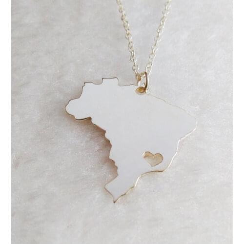 South America Country Geography Map Brazil Charm Pendant Brazilian Brasil Pride Love Heart Sao Paulo City Souvenir Necklaces