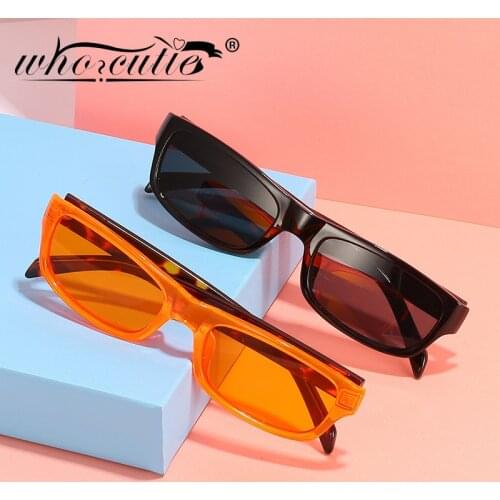 WHO CUTIE Vintage Rectangular Sunglasses Women Designer Brand Orange Lens Sun Glasses Leopard Square Frame Shades Eyewear UV400