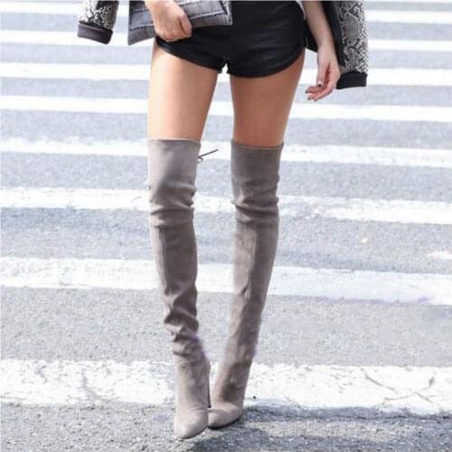 Thigh High Boots Women Suede Over the Knee Boots High Heel Sexy Party Wedding Overknee Boots Fall Winter Shoes Black Grey