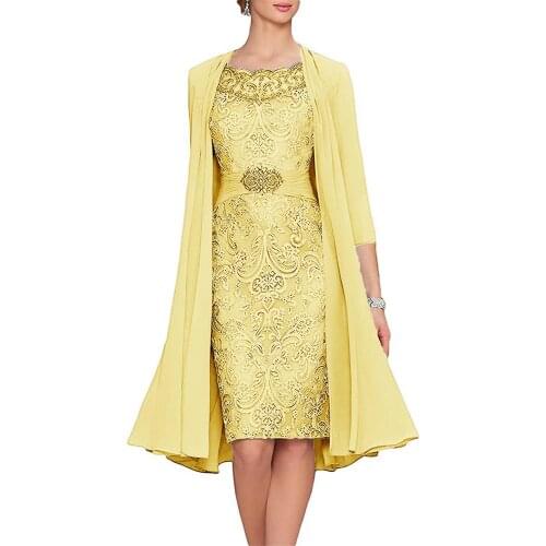 Knee Length Bride women Dress Short Chiffon Jacket Wedding Guest Gown