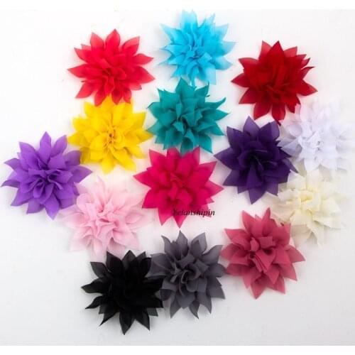1PC 4.4" 14colors Vintage Tulle Lotus Chiffon Hair Flowers Clips For Children Hair Accessories Chic Fabric Flowers For Headbands