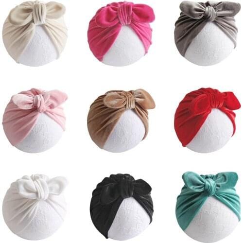 1PC New Velvet Turban Hat For Baby Kids Newborn Beanie Stylish Top Knot Ear Caps Headwear Birthday Gift Party Photo Props