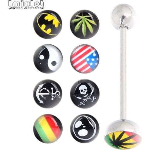 10PCS Mix Tongue Piercing Dome Top Stainless Steel Tongue Barbell Stud Piercing Rings Body Jewelry For Women