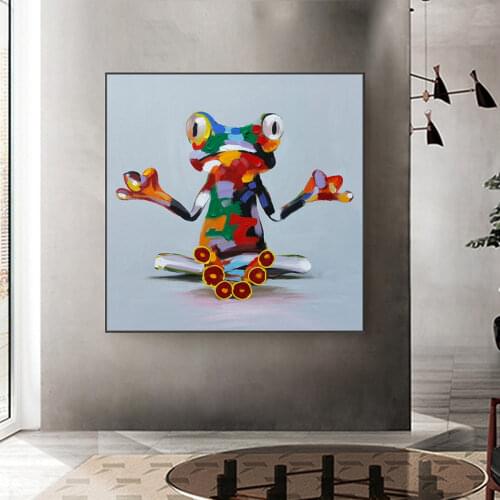 Mintura Hand Painted Modern Abstract Knife Frog Animals Oil Paintings On Canvas Pop Art Wall Picture For Living Room Home Decor