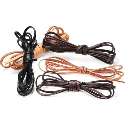 2M/lot 2 4 6 8 10 mm Width Flat Genuine Cow Leather Cord Rope Strap Findings For DIY Bracelet Necklace Jewelry Making Supplies