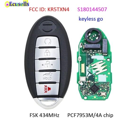 4+1 Button Keyless-Go FSK 434MHz Smart Remote Key (SUV) PCF7953M HITAG AES 4A CHIP For Nissan Rogue FCC ID: KR5TXN4 S180144507