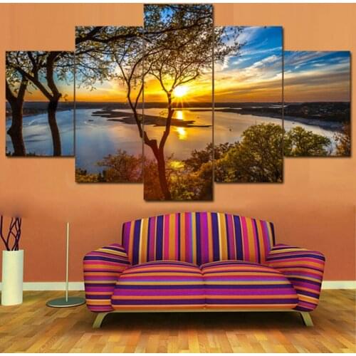 5 Pictures Beautiful Sunrise Nature Landscape HD Print Painting Pictures Canvas Posters Modern Wall Art Living Home Room Decor