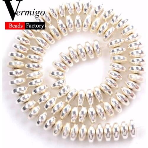 6x3mm Natural Stone Silver Plated Hematite Rondelle Beads Accessories Minerals Beads For Jewelry Making Diy Bracelet 130/lot