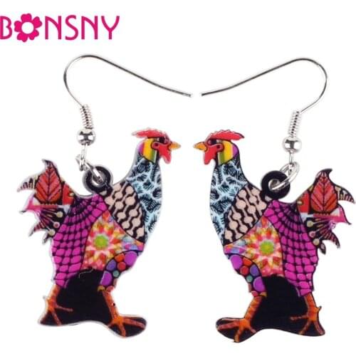 Bonsny Drop Chicken Earrings Acrylic Pattern Long Danlge Earrings Charm Animal New 2016 Fashion Jewelry For Women Accessories