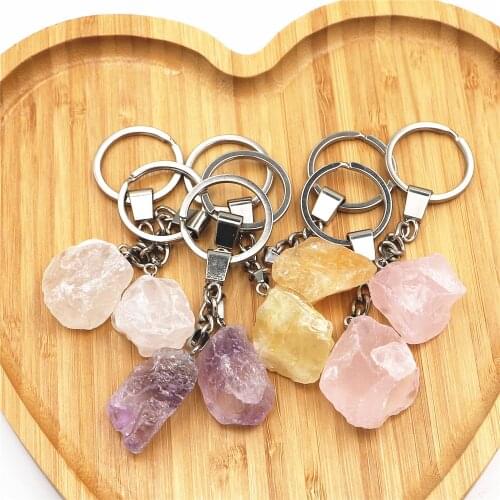Amethysts Powder Crystal White Crystal Key Ring Keychain Ladies Men Natural Fluorite Irregular Gemstones Quartz Keychain