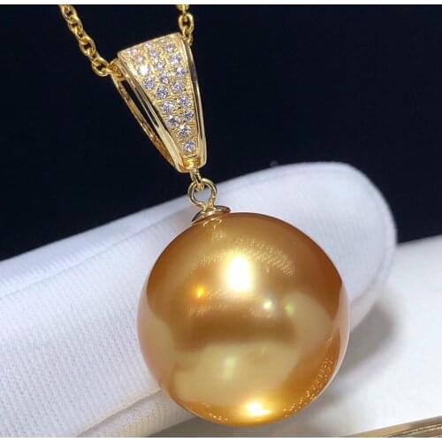 D119 Fine Jewelry 18K Gold Natural Ocean Golden Pearl 12-13mm Diamonds Pendants Necklaces for Women FIne Pearls Pendants
