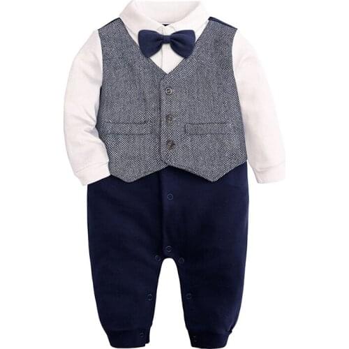 Kids Outfits Baby Boy Romper Long sleeve One-year-old dress bow tie shirt gentleman Jumpsuit Newborn Clothing Infant Clothes