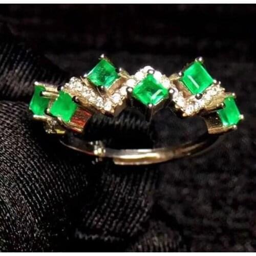 Womens New Ring Natural Emerald Ring 925 Silver Simple Design Fresh and Lovely Style