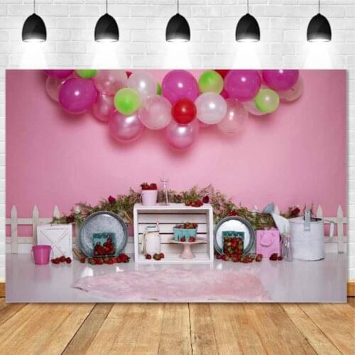 Birthday Photography Backdrop Newborns Baby Shower Children Pink Strawberry 1st Cake Smash Photo Background Studio Photocall4805