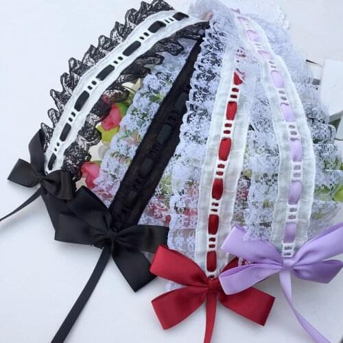 Lolita Headdress Japanese Soft Girl Hair Decoration Sweet Lace Lori Hair with KC Dark Ribbon Bow