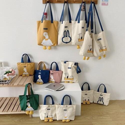 Duck Canvas Bag Casual Hand Bag Student Bag Japanese Korean Ins Shoulder Shopping Bag Lunch Girl Bag Travel Make Up Cute Bag