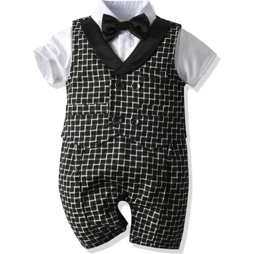 Newborn Rompers Suit Patchwork Baby Clothes Summer Cotton Geometric Vest + Romper Little Boy Gentleman Clothes Black White