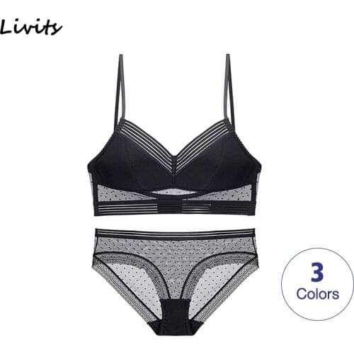LORIOT Lingerie Set For Women Bra Panty Padded Backless Wireless Lace Adjustable Bralette Brassiere Underwear Sexy Casual SA1268