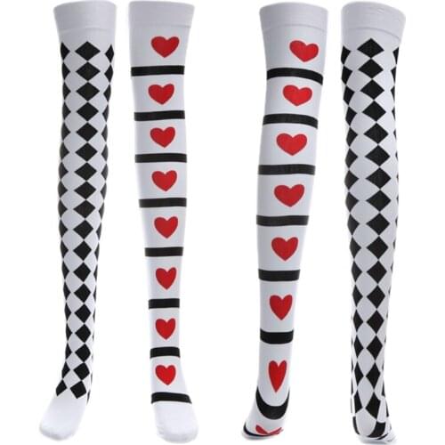 Poker Card Suit Print Thigh High Stockings Cosplay Costume Long Socks Halloween Au02 21 Dropshipping