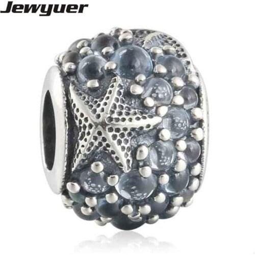 Summer collection frosty Mint Oceanic Starfish charms 925 Sterling Silver animals charm Fit bead Bracelet DIY fine jewelry BE364